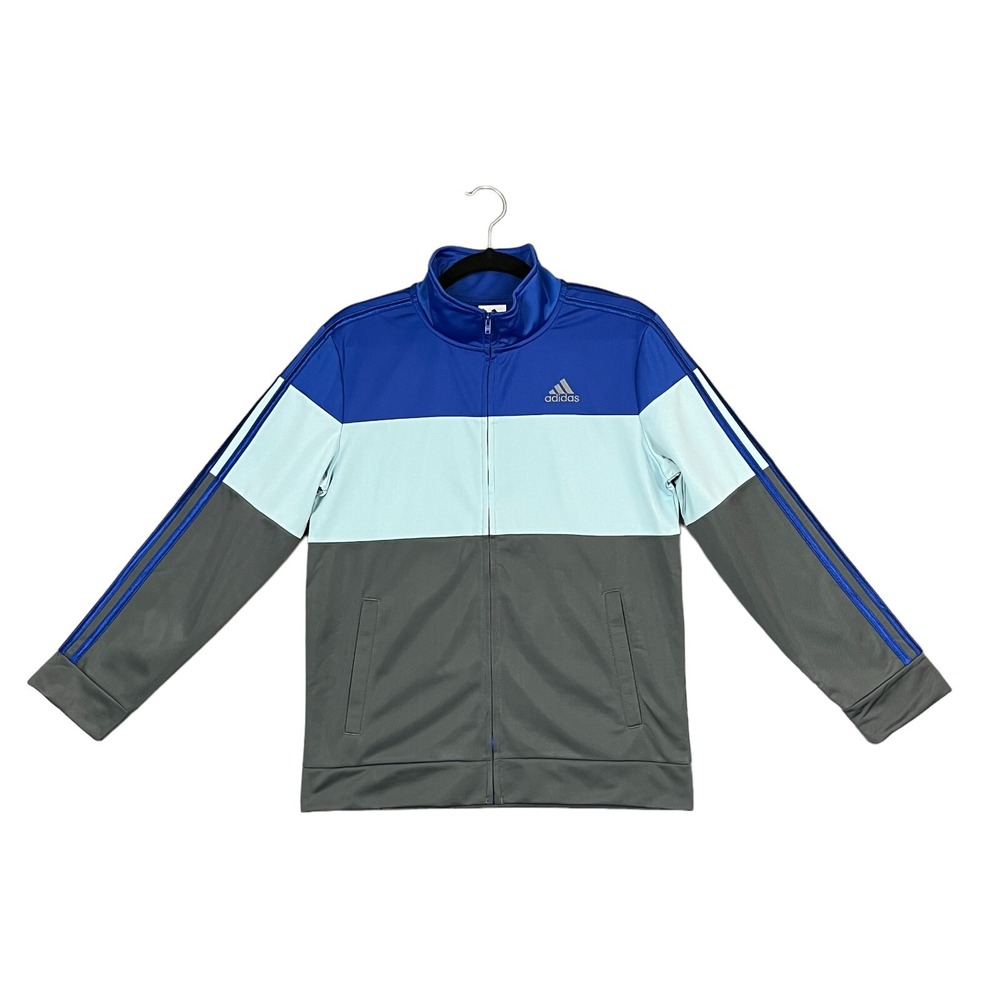 adidas Boys Full Zip Track Jacket Size XL (18-20 Years) Blue Gray Casual Active‎